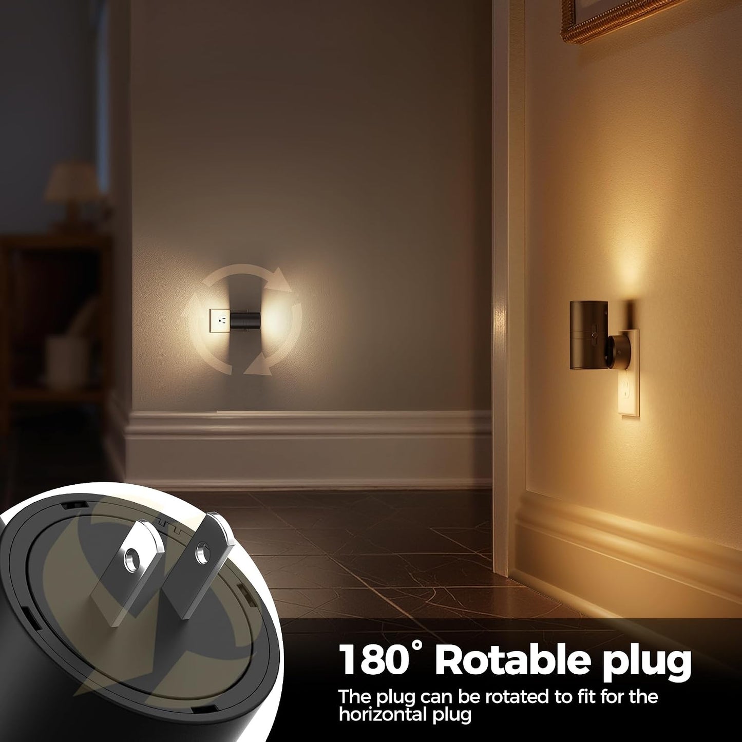Briignite Night Lights Plug into Wall, Modern LED Night Light Plug in, Dusk to Dawn Sensor,Amber Night Light 0-100LM Adjustable Brightness, Dimmable NightLight for Hallway, Bedroom, Stairway, 2 Pack