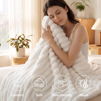 IUUI Heated Throw Blanket, Ultrasoft 3D Striped Heating Blanket with 6 Heat Levels & 1-10H Auto Off Timer, Overheat Protection, Detachable Controller Machine Washable(Cream, Throw 50" x 60")