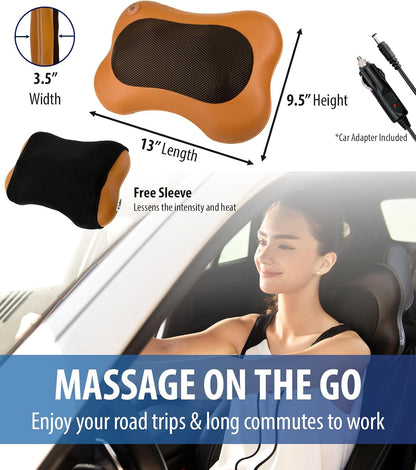 Zyllion Shiatsu Back and Neck Massager with Heat - 3D Electric Kneading Deep Tissue Massage Pillow for Muscle Pain Relief, Black, ZMA-13