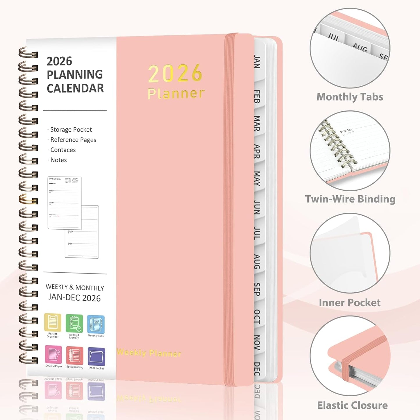 Planner 2026-2027, Weekly and Monthly Calendar Planner, JUL 2026 - JUN 2027 | Academic Year, Daily Agenda Book, A5(6.3'' x 8.5''), Sprial Bound, Inner Pocket, Office School Use