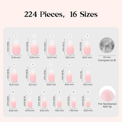 Beetles Press On Nail Kit-Short Square French Tip Press On Nails, 150Pcs Pink French Nail Tips with Nail Glue & Remover Builder Top Coat Nail Lamp, All-in-One DIY Fake Nails Gift for Women