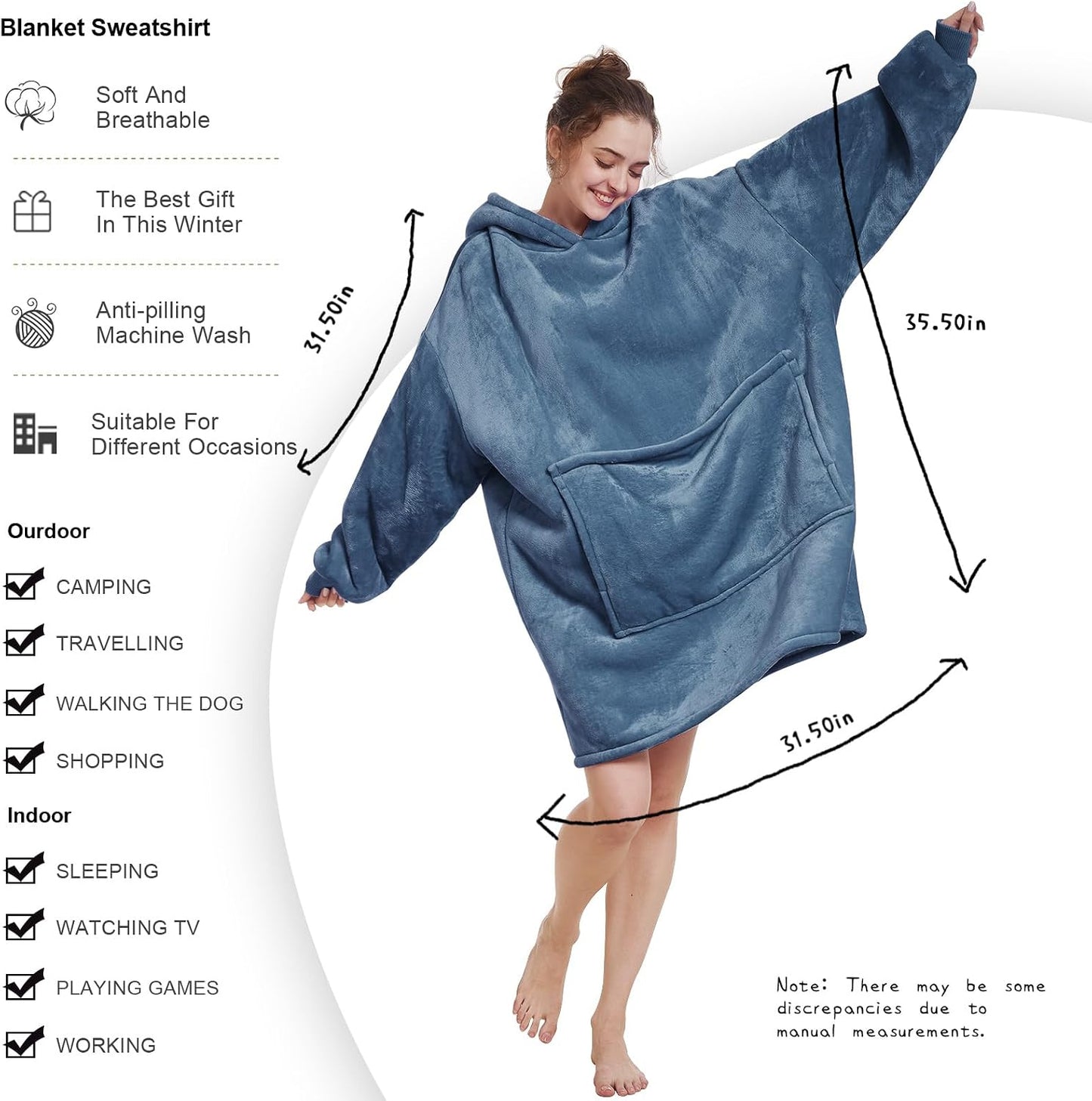 Aemilas Wearable Blanket Hoodie - Warm Sherpa Blanket Sweatshirt as Gifts for Adult Women Mom Men, One Size Fits All