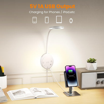 Wall Mounted Reading Light, Bedside Headboard Lights with 5 Color Temperature & 5 Dimming, 360 Flexible Gooseneck, USB Output, Night Light & Timer Function - Perfect for Reading (Black)
