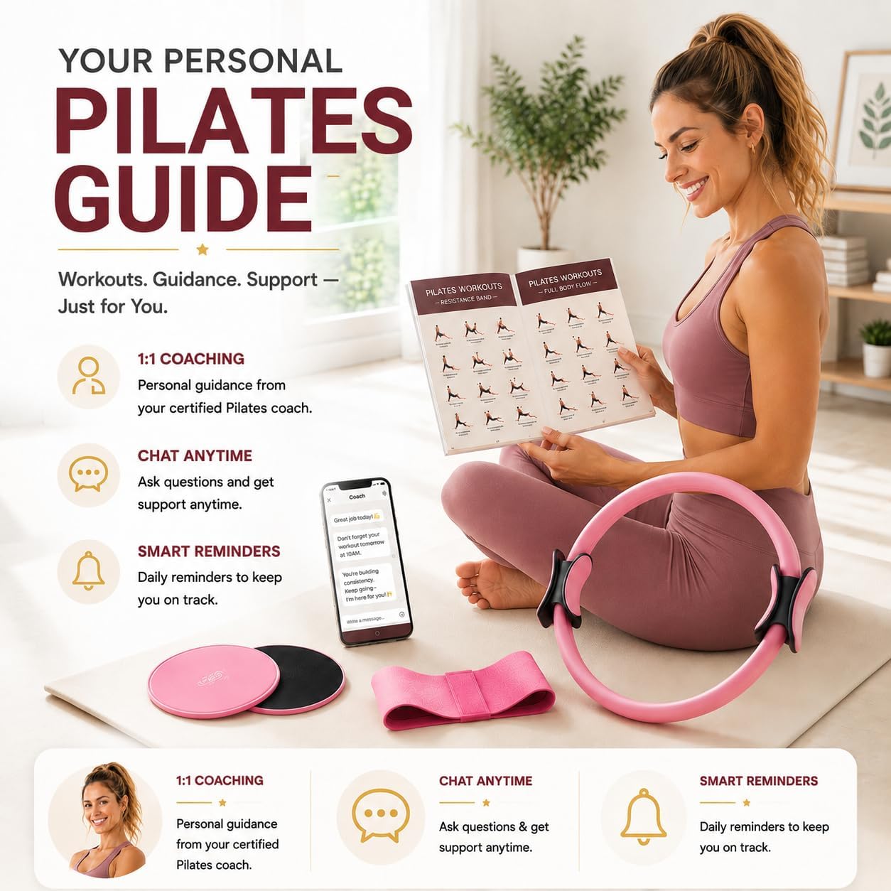 Chobokiang Pilates Kit for Women, Home Workout Equipment Set with Ring, Ball, Resistance Bands, Core Sliders & Ankle/Wrist Weights, Pilates Essentials Kit for Full Body Sculpt, Fat Burn & Beginners