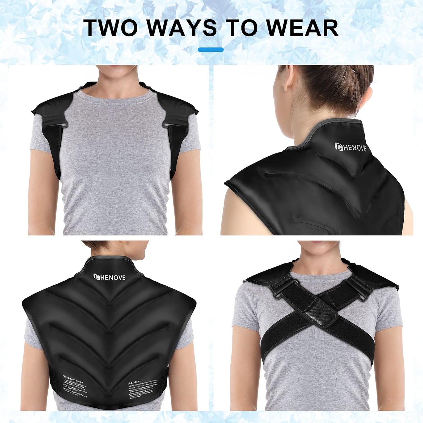 Chenove Ice Pack for Shoulders Upper Back with Strap, Neck and Shoulder Ice Pack Wrap Rotator Cuff Gel Reusable with Cold Compression Therapy, Soreness (Black)