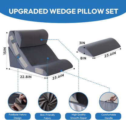 Ahpmeoa 3PCS Wedge Pillow Set for After Surgery, Back Pillow for Bed Sitting up, 10-in-1 Foam Wedge Pillow for Acid Reflux & Back Pain Relief, Post Surgery Pillow for GERD & Snoring, White