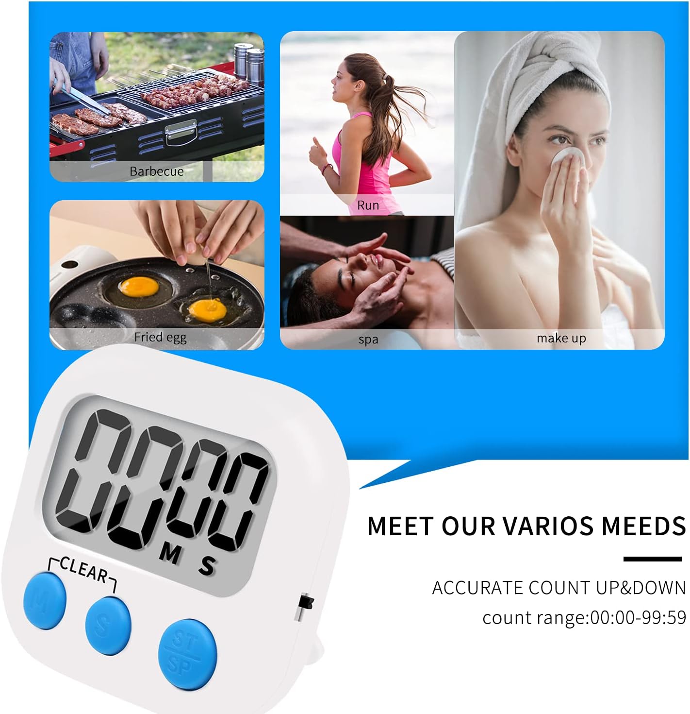 6 Pack Small Digital Kitchen Timer Magnetic Back and ON/Off Switch,Minute Second Count Up Countdown (Multicolored)