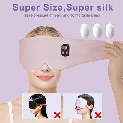 100% Mulberry Silk Cordless Heated Eye Mask, Cordless Heated Eye Masks for Dry Eyes, 4 Time Levels and 4 Temperature Settings, Visualized LED Screen, 1500mAh, Total Light Blocking