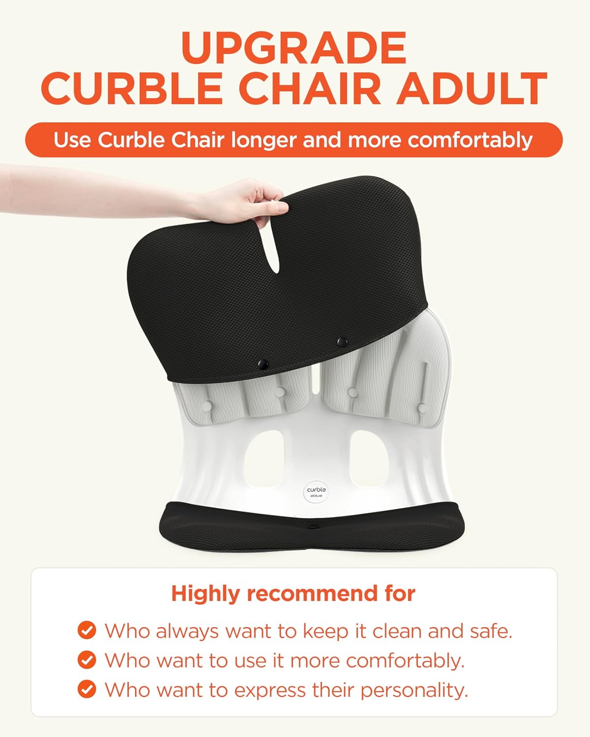 curble Grand– Extra Wide Ergonomic Seat Support, Sit Straighter Without Effort, Passive Posture Trainer for Office, Home & Car (Grey)