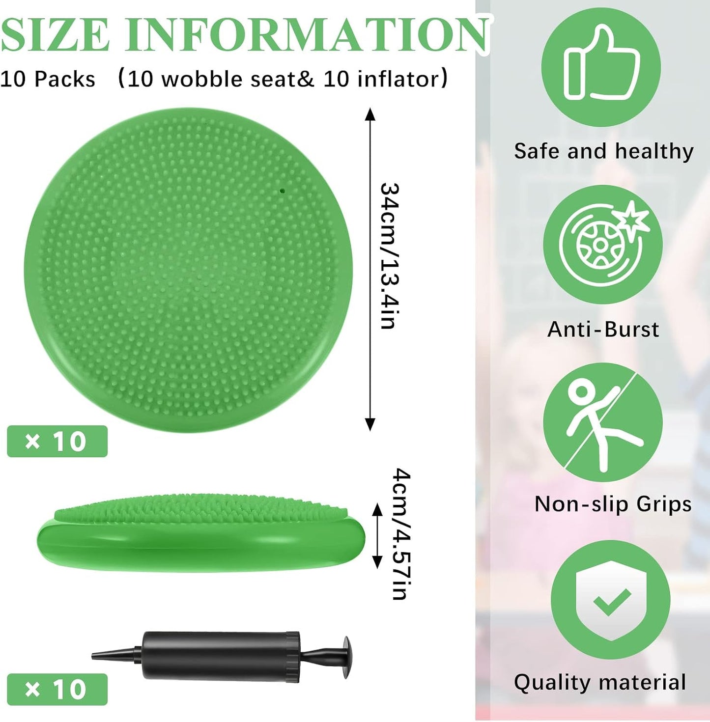 10 Pcs Wobble Cushion Wiggle Seat for Sensory Kid Flexible Seating Promotes Active Learning Improves Student Productivity Stability Inflated Balance Disc Pad with Air Pump for Classroom
