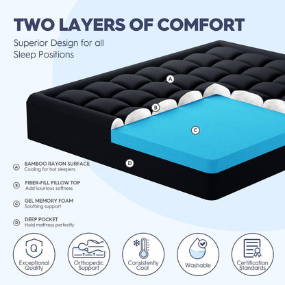 ELEMUSE Twin XL Dorm Dual Layer 3 Inch Memory Foam Mattress Topper for College, Dorm Room Essentials, 2 Inch Cooling Gel Foam and 1 Inch Soft Pillow Top Bed Pad,Back to School Comfortable Support