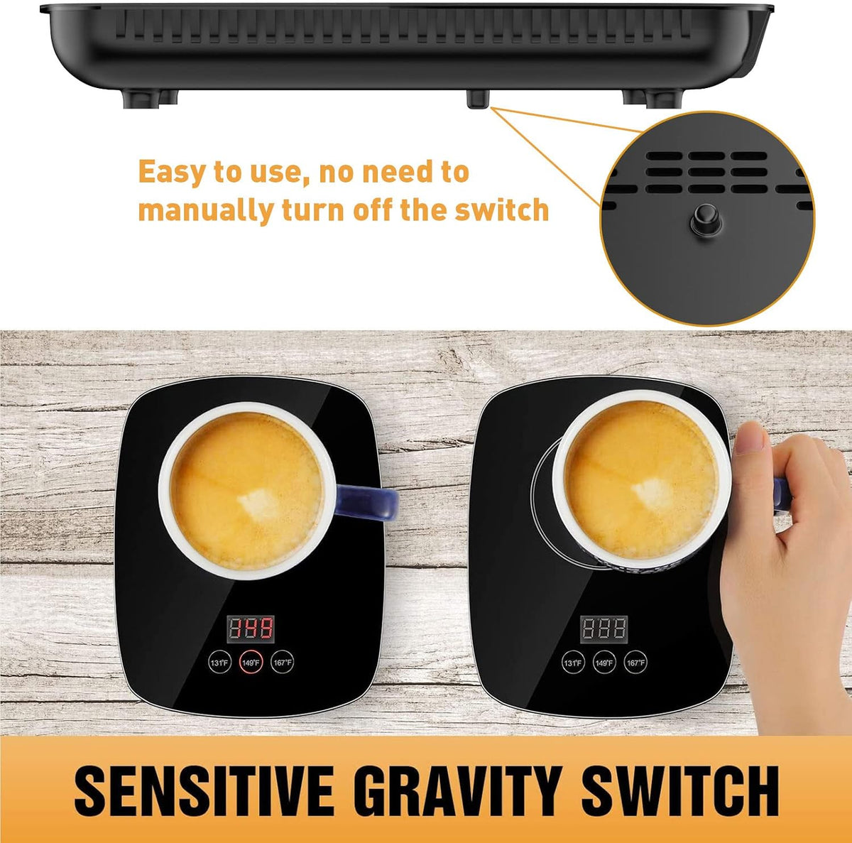 YEOSEN Coffee Mug Warmer,Upgrade Coffee Cup Warmer with 3 Temperature Setting, Adjustable Temperature Beverage Warmer with Auto Shut Off (Without Mug)