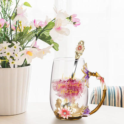 Enamel Glass Flower Tea Pot With Removable Loose Tea Leaf Infuser Tea Maker Teapot Set 30.4OZ Gifts for Women,Mom,Birthday