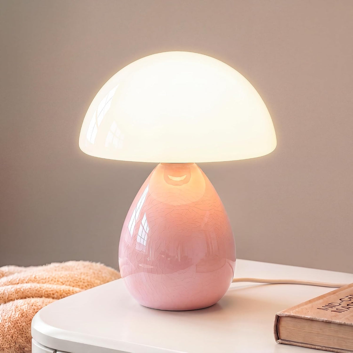 Dawnwake Mushroom Lamp Table Lamp for Bedroom-Small Desk Table Lamps,White