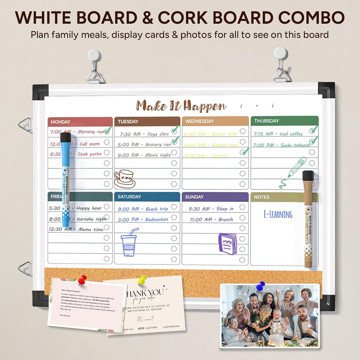 Marsrock Weekly Dry Erase Board, 17"x13", Double Sided, Colorful