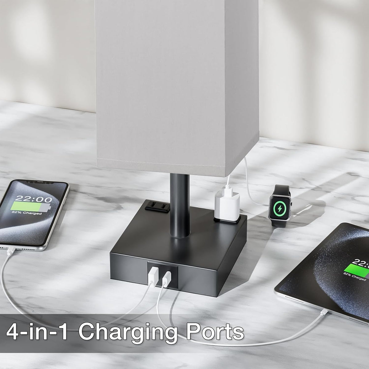 Touch Bedside Table Lamp for Bedroom - Dimmable, USB C+A, 2 AC Outlets