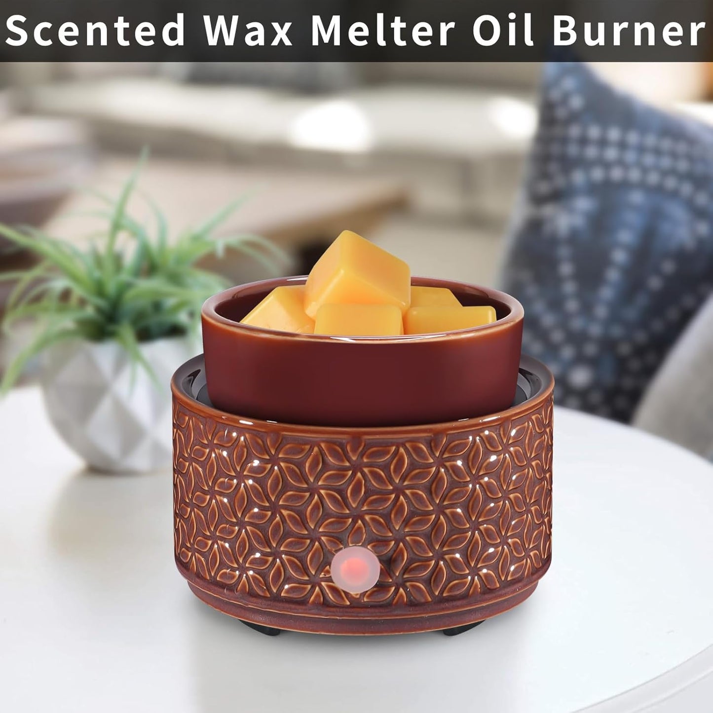 Ceramic Wax Melt Warmer, Fragrance Wax Warmer 4-in-1 Electric Candle Wax Melter and Wax Cubes for Home Office Bedroom Aromatherapy Essential Oil Burner is Birthday Gifts for Women Mom Girl(Dark Brown)