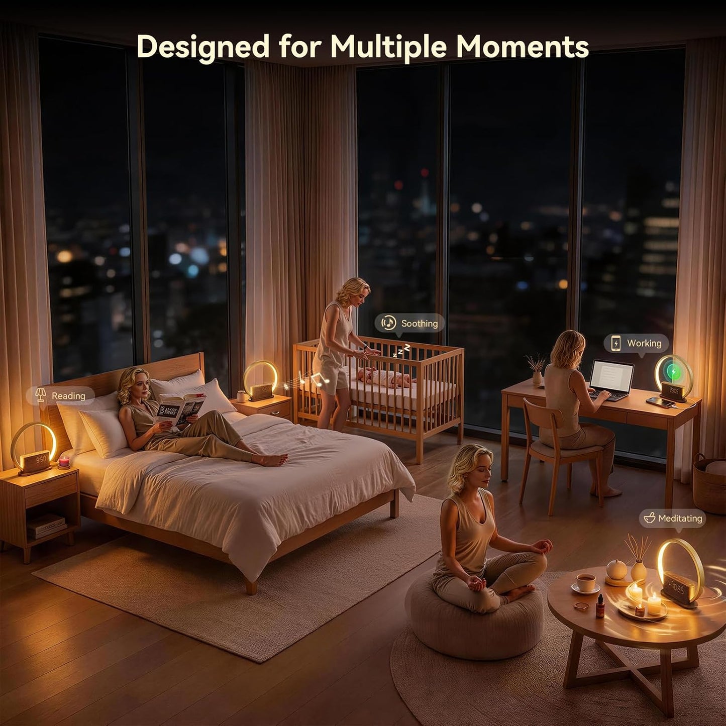 Alarm Clock with Sunrise & Sleep Sound Machine – Natural Wake-Up Light, Dual Alarms & Snooze, 20 Soothing Sounds, Dimmable Clock & Night Light, for Heavy Sleepers & Adults, Deep Wood Grain