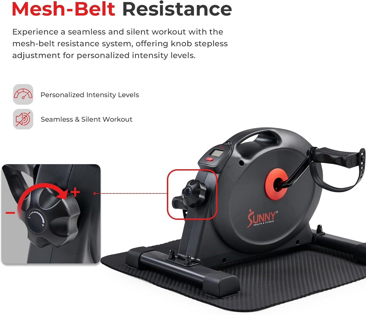 Sunny Health & Fitness Smart Under-Desk Bike Exerciser, Low-Impact Cardio Cycling Equipment for Home/Office, Mini Paddler for Arm/Leg Mobility Training, Free SunnyFit App