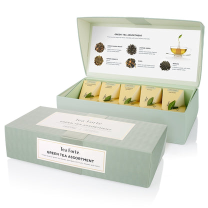 Tea Forte Premium Petite Presentation Box Gift Set Sampler, 10 Count, 2 of Each Blend Individually Wrapped Handcrafted Pyramid Infuser Bags, Demoiselle Tea