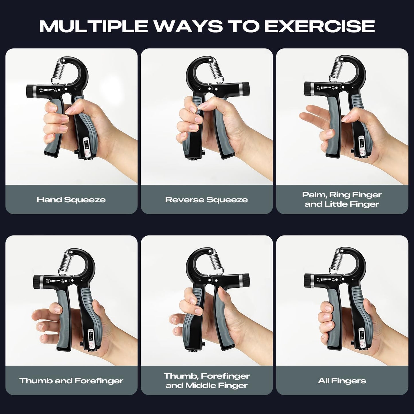 JTHEW Grip Strength Trainer - Adjustable Resistance 11-132lbs/5-60kg Hand Gripper & Forearm Strengthener Device with Smart Counter for Sports & Rehab