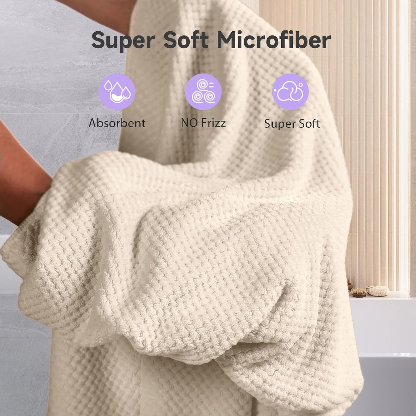 Umisleep Extra Large Microfiber Hair Towel for Women Long, Curly, Thick Hair, Super Soft Anti Frizz Quick Dry Hair Towel Wrap, Ultra Absorbent Hair Turban with Elastic Band White