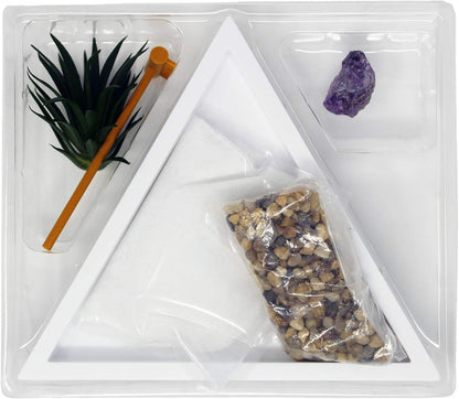 Nature's Mark Mini Zen Garden Kit for Desk with White Sand, Rake, White Base, Salt Rock and Air Plant (Round)