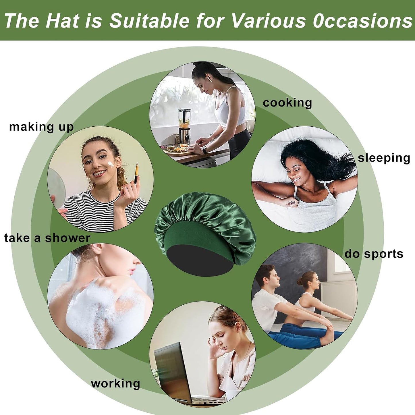 4PCS Silk Satin Bonnets for Black Women & Men - Elastic Wide Band Hair Wrap Cap for Curly Hair - Shower Cap for Sleeping (Black, Peacock Blue, Pink, Khaki)
