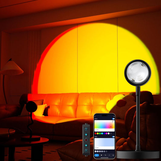 Sunset Lamp Projector with APP Control, Remote Control and Button Switch, Multicolor Changing LED Projection Lamp 360 Degree Rotation Sunlight for Bedroom/Photography/Party/Tiktok Live/Room Decor