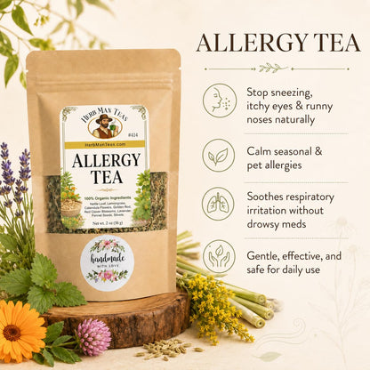 ALLERGY TEA – Herbal blend for seasonal irritation: sneezing, runny nose & itchy eyes – Formulated by Master herbalist Khabir – 100% Organic, Non-GMO, No Additives