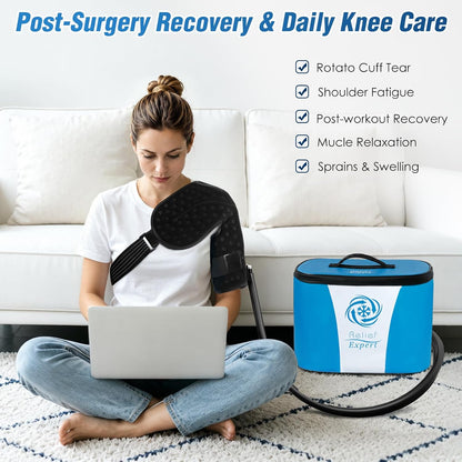 Ice Machine for Knee After Surgery, Extra Large Wrap & Flippable Kneecap Pad, 18QT Cooler, 12H Cooling, Programmable Timer, Leak-Resistant Sealing & Steady Cold Compression for Knee Replacement Care