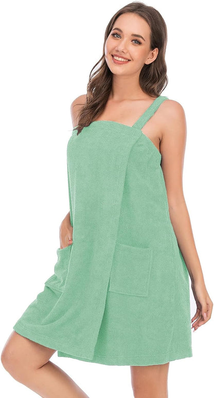 Veseacky Women Bath Wrap Towel for Womens Shower with Pocket Adjustable Spa Robe & Facial Headband