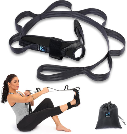 Foot and Calf Stretcher for Plantar Fasciitis, Achilles Tendonitis, Heel Spurs, Drop Foot. Yoga Stretching Strap for Leg, Thigh and Hamstring (Blue)