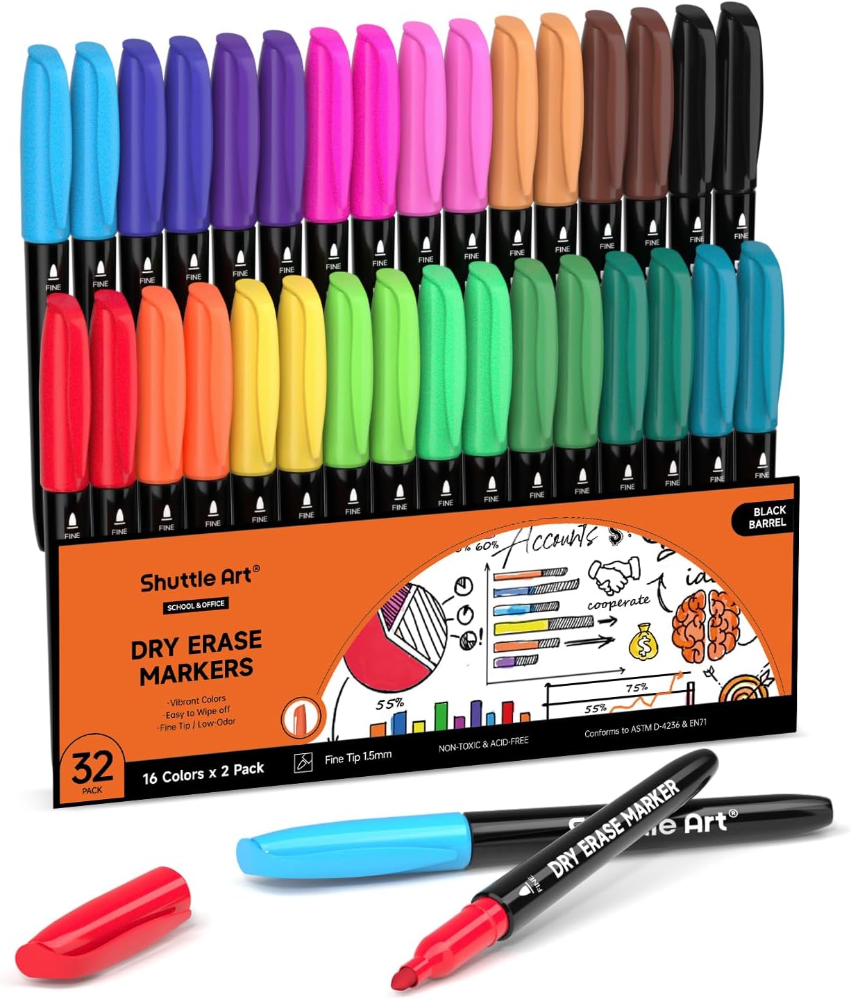 Shuttle Art Magnetic Whiteboard Markers, 20 Pieces Fine Tip and Eraser, Dry Erase Whiteboard Markers, for Writing on Whiteboards, Weekly Planner, Glass for School Office Home