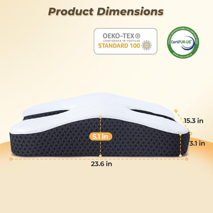 Anti-Snoring Pillow for Side Sleepers, Memory Foam Pillow for Snoring Relief, Upgrade Multifunctional Ergonomic Design for Side Sleeper - Black