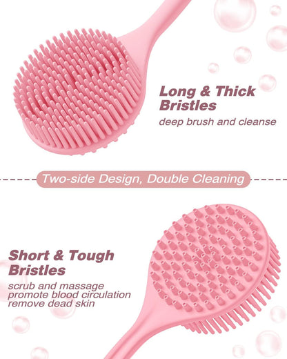Manmihealth Silicone Back Scrubber (Thick Bristles) & Bath Glove & Face Brush Set (3PCS), Super-Exfoliating & Lathering Body Scrubber, Shower Brush, Face Scrubber Combination, with a Free Hook (Black)