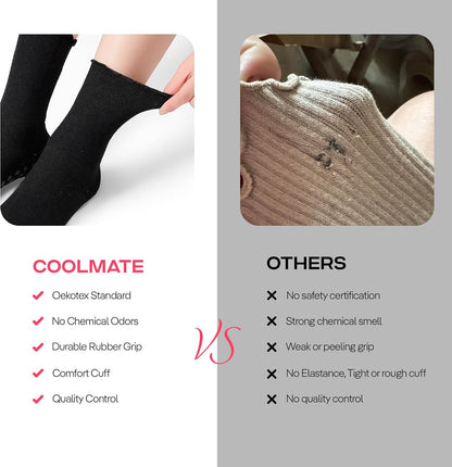 COOLMATE Pilates Socks with Grips for Women, Yoga Socks, Crew Non Slip Women for Barre, Pilates Gifts for Women - Colors B