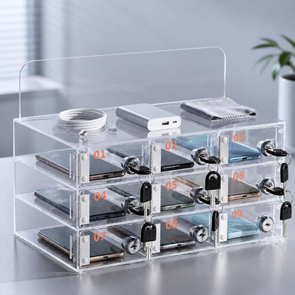 Threan 12 Slot Cell Phone Storage Box, Acrylic Clear Cell Phone Storage Cabinet Wall Mounted with Door, Locks and Keys for Office School Factory