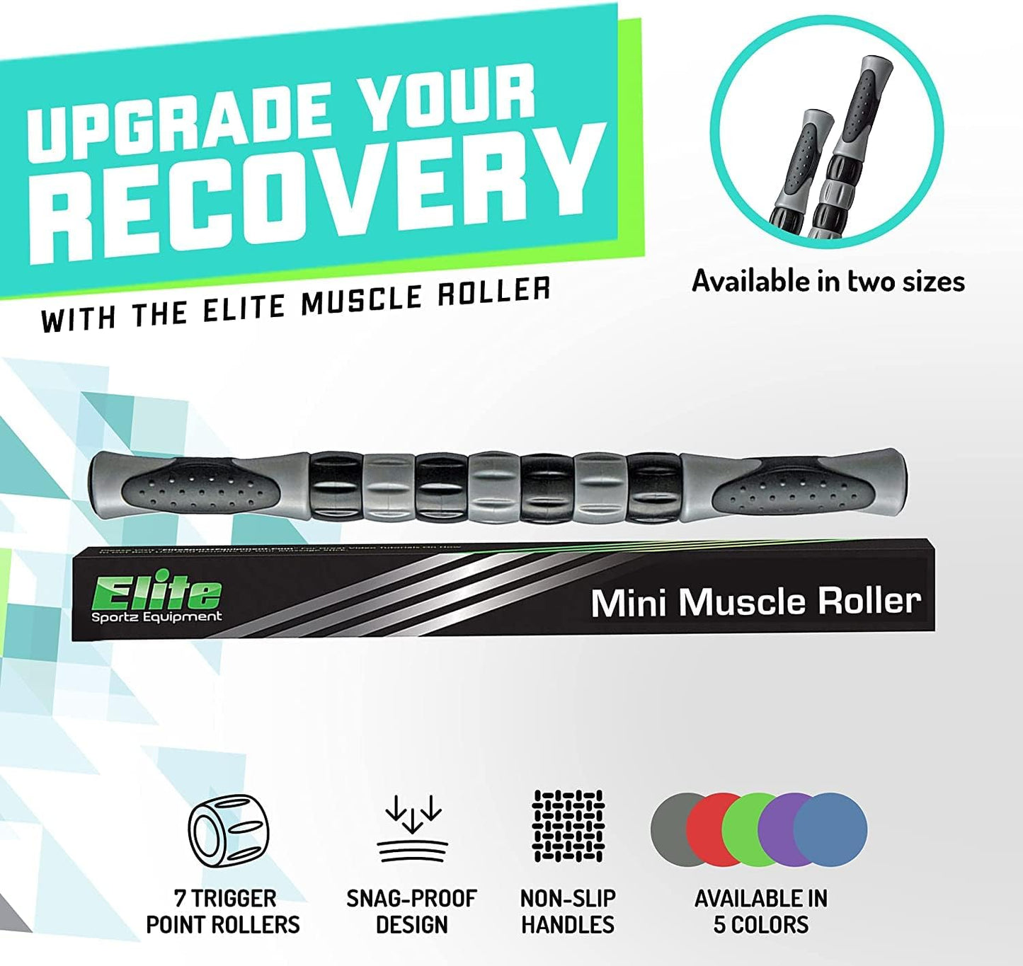 Elite Massage Roller Stick Targets Sore, Tight Leg Muscles to Prevent Cramps and Release Tension. It's Sturdy, Lightweight, Smooth Rolling and Thankfully This Lifesaver has Comfortable Handles.Green