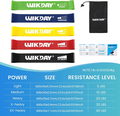 WIKDAY Resistance Bands for Working Out Exercise Loop Bands Workout Bands Set for Men Women Body Stretching, Crossfit Training, Home Workout, Physical Therapy, Booty Legs, Set of 5