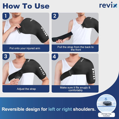REVIX Shoulder Ice Pack Wrap for Rotator Cuff Cold Therapy, Premium Solid Gel Ice Pack for Shoulder with Soft Lycra, Reusable Shoulder Brace Ice Sleeve for Men Women Post-Workout Recovery & Discomfort