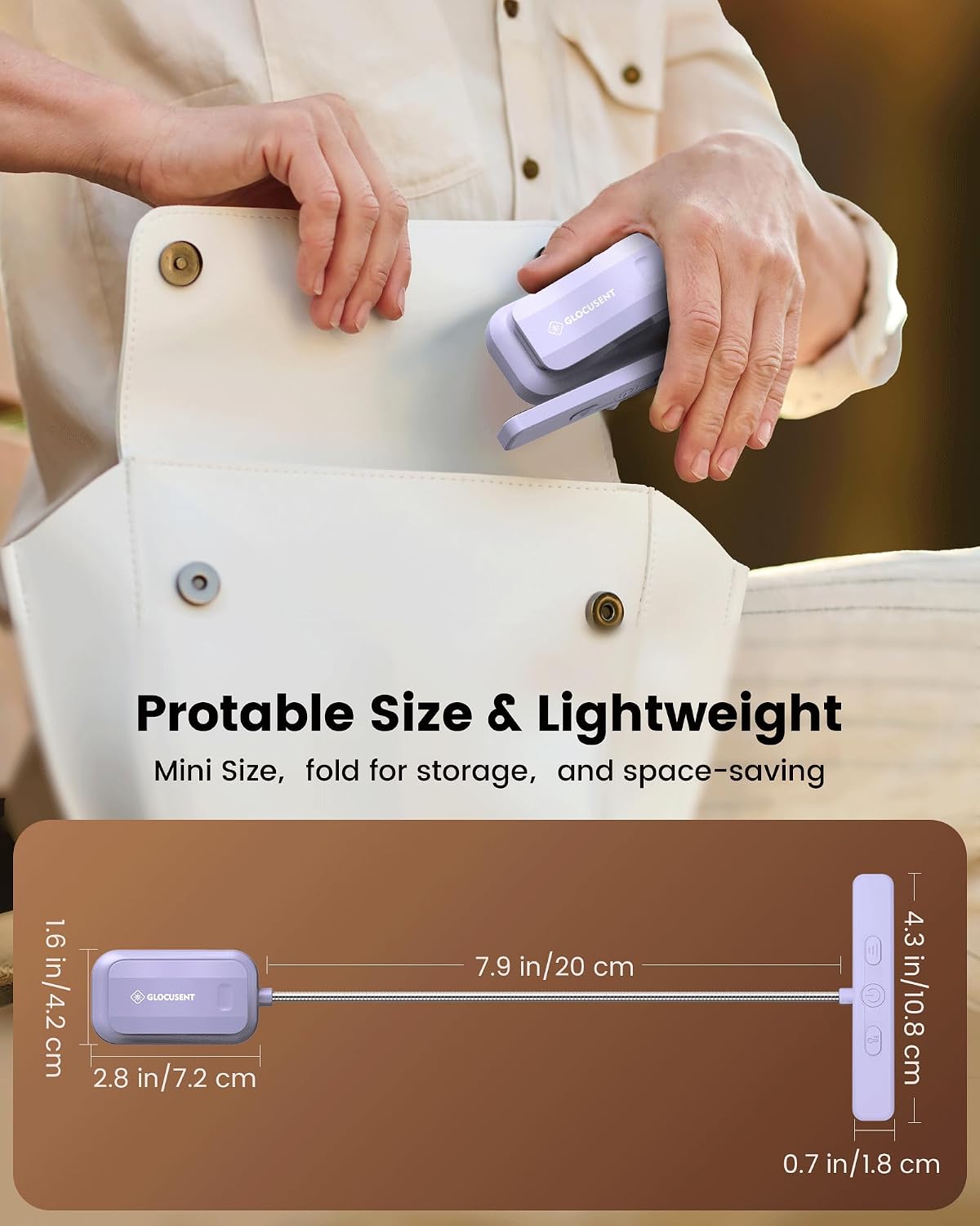 Glocusent 26 LED Rechargeable Book Light for Reading in Bed, Eye-Caring 5 Amber Colors and Stepless Dimming, Lasts 1 Week to a Months, Travel Clip on Lamp Gifts for Book Lovers, Men, Women & Kids