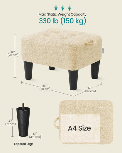 SONGMICS Foot Stool with Legs, Small Footstool Ottoman, Linen-Look Fabric Seat with Thick Cushion, for Living Room, Bedroom, Entryway, 330 lb Weight Capacity, Dark Gray ULOM502G01