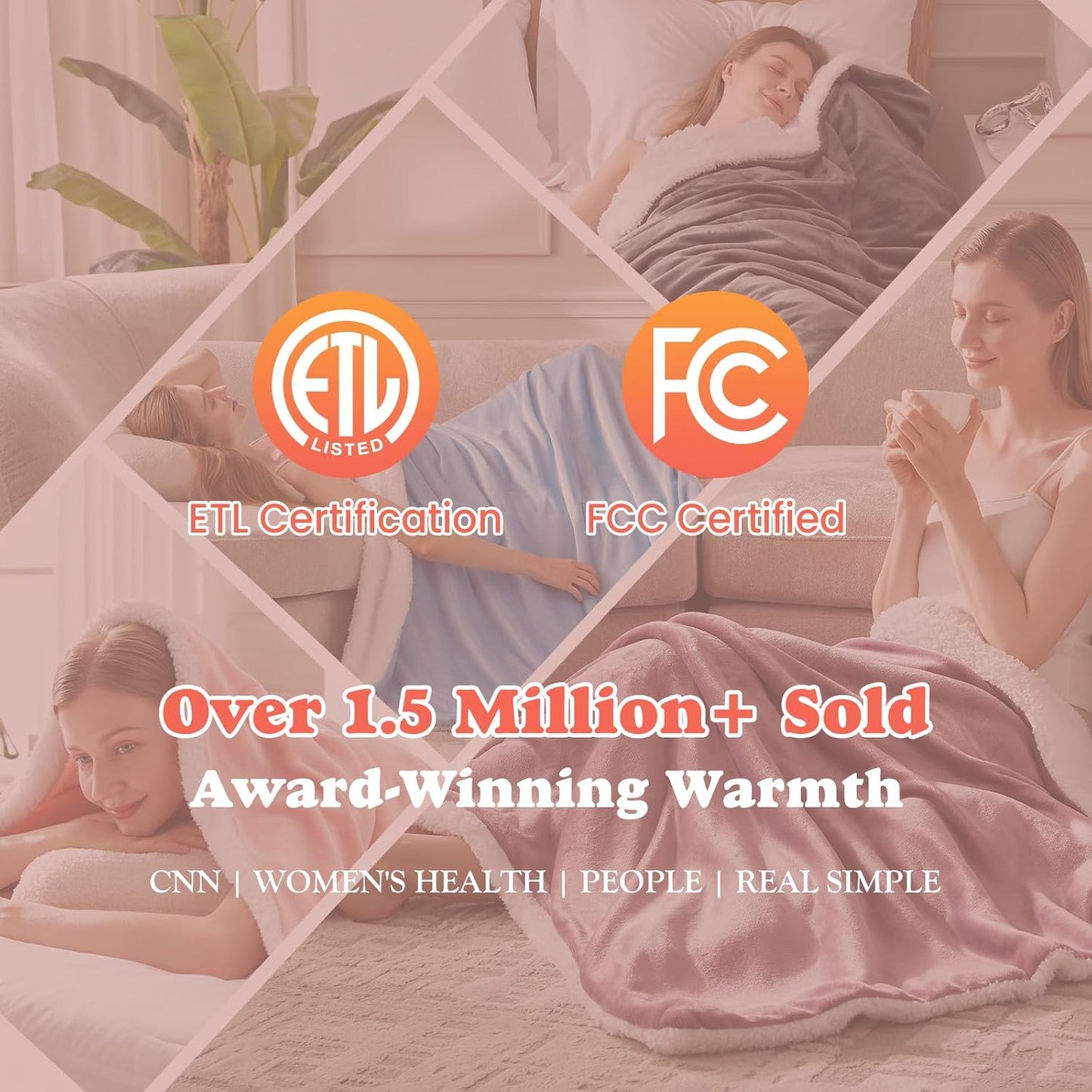 Heated Throw Blanket - Fast Heating 3D Jacquard Electric Heated Blanket, Cozy Heating Blanket with 6 Heating Settings & 4 Hours Auto-Off, Machine Washable, 50"x60", London Grey
