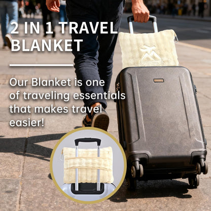 Travel Blanket and Pillow-2-in-1, Ultra-Soft&Compact, Airplane Blanket with Hand Luggage Belt and Backpack Clip,Travelers Accessories Gifts, 61x43 Inches(Pink