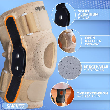 Sparthos Hinged Knee Brace - Relieves ACL, MCL, Meniscus Tear, Arthritis, Tendon Pain - Dual Metal Side Stabilizers - Support for Running, For Men and Women Check Size Chart (Large, 15½-20″ Thigh)