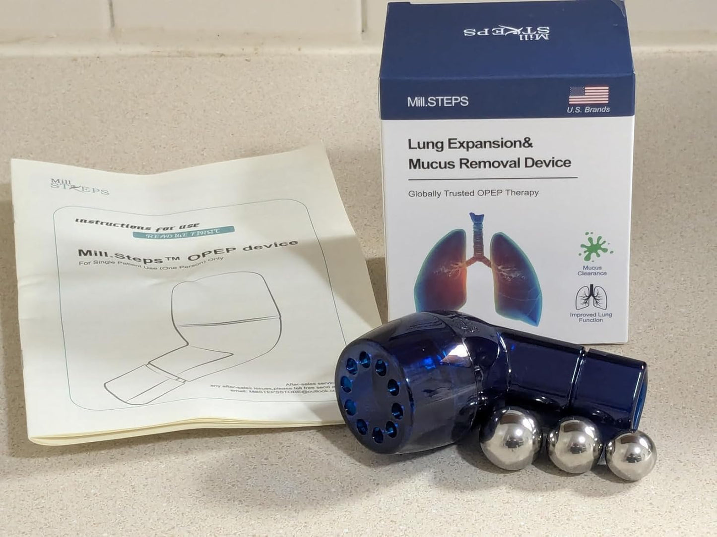 MILLSTEPS Breathing Exercise Device for Lungs,Flutter Valve,Expiratory Breathing Exerciser - Clear Mucus from Airways Naturally & Build Stronger Lungs (Blue)