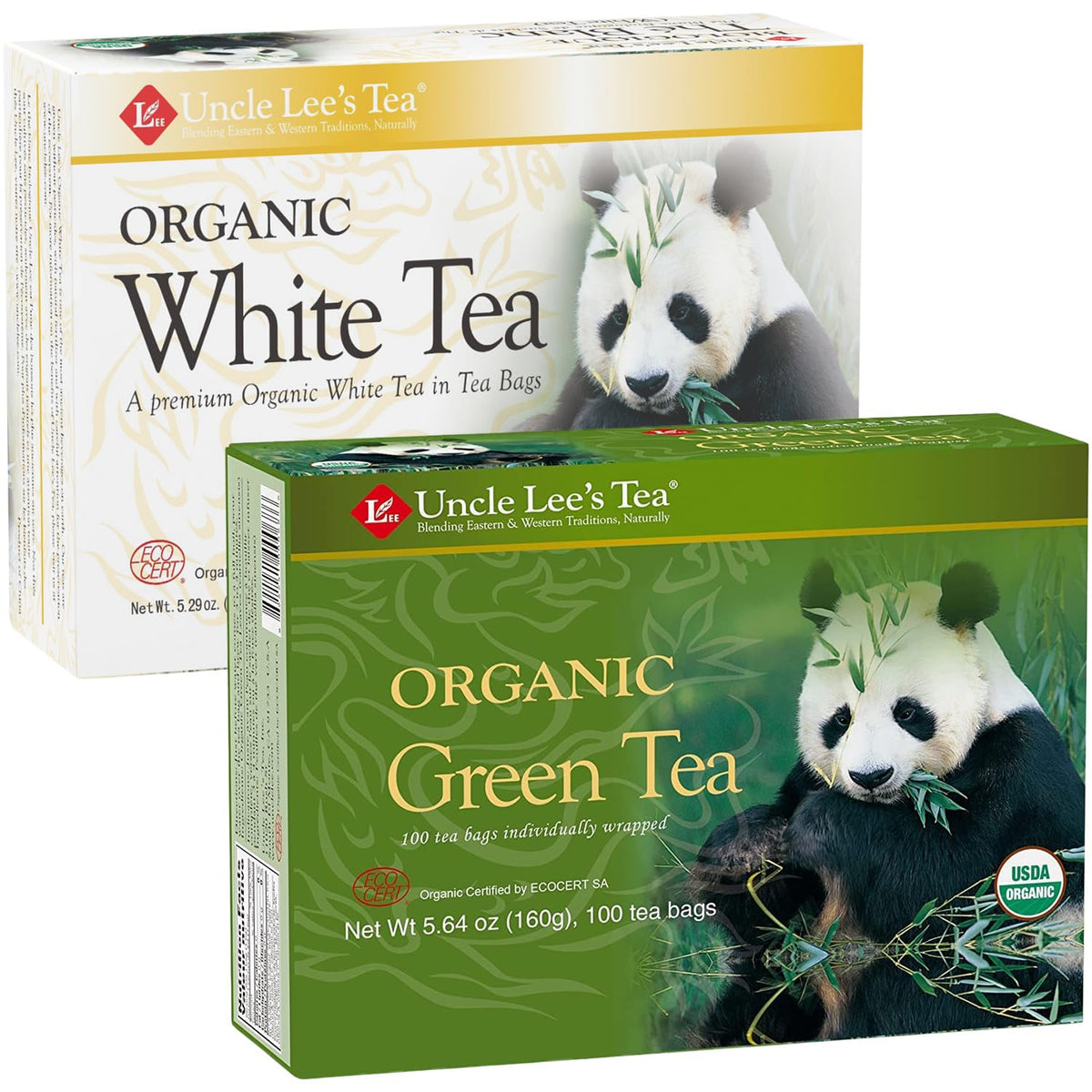 Uncle Lee's Organic White & Green Tea Variety 2-Pack (200 Individually Wrapped Bags) – Lightly Caffeinated Bulk Teas for Home, Office, Camping