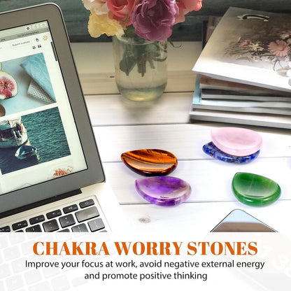 BBTO 12-Piece Worry Stones - Black Obsidian Crystal Thumb Stones for Stress Relief Meditation