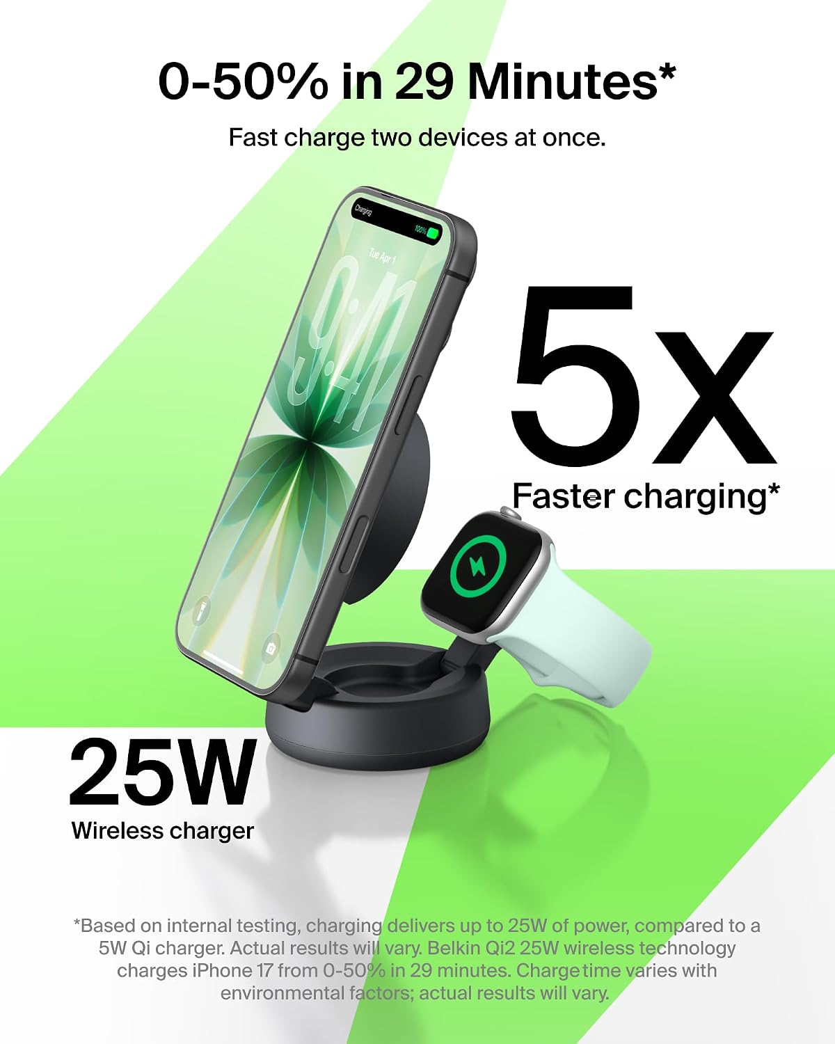 Belkin Qi2.2 25W Wireless 2 in 1 iPhone Charger, Fast Charging for Travel